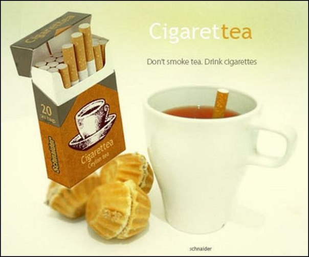 Реклама необычных чайных пакетиков: «Не кури чай. Пей сигареты»